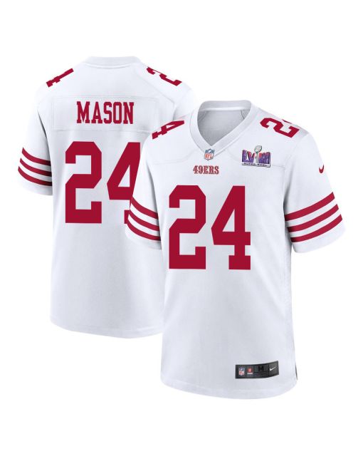 Jordan Mason 24 San Francisco 49ers Super Bowl LVIII Patch Game Men Jersey – White