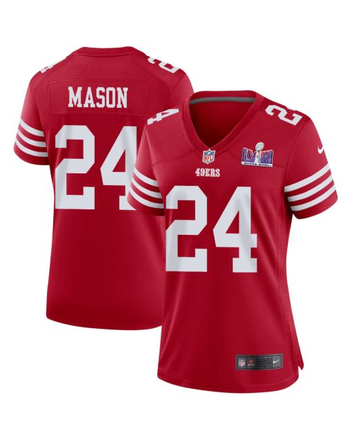 Jordan Mason 24 San Francisco 49ers Super Bowl LVIII Patch Game Women Jersey – Scarlet