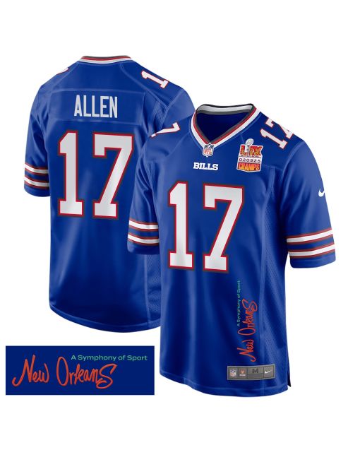 Josh Allen 17 Buffalo Bills Super Bowl LIX Champions Patch ‘New Orleans – A Symphony of Sport’ EMBROIDERED Game Men Jersey – Royal