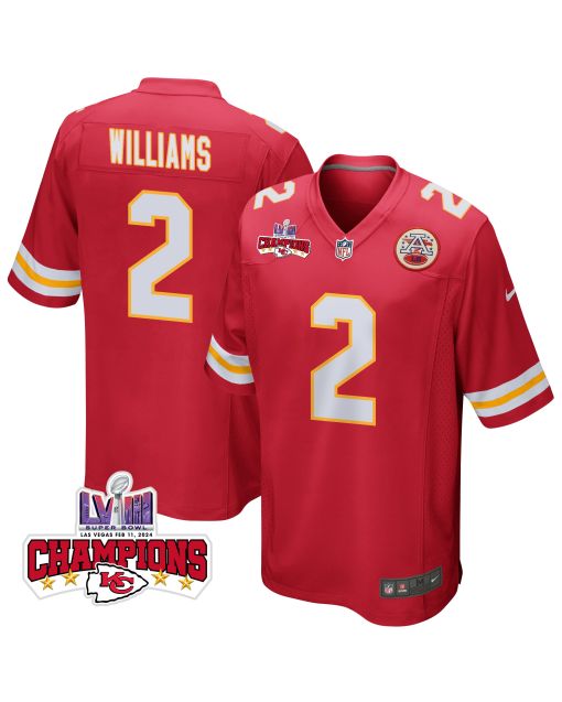 Joshua Williams 2 Kansas City Chiefs Super Bowl LVIII Champions 4 Stars Patch Game Men Jersey – Red
