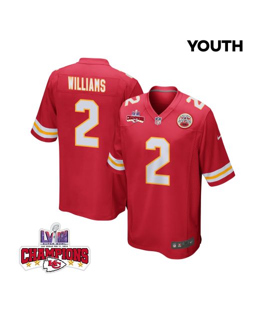 Joshua Williams 2 Kansas City Chiefs Super Bowl LVIII Champions 4 Stars Patch Game YOUTH Jersey – Red
