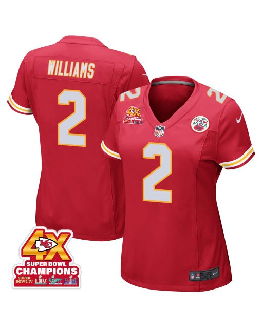 Joshua Williams 2 Kansas City Chiefs Super Bowl LVIII Champions 4X Game Women Jersey – Red