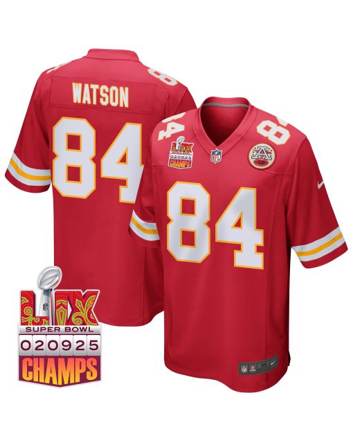 Justin Watson 84 Kansas City Chiefs Super Bowl LIX Champions Patch Game Men Jersey – Red