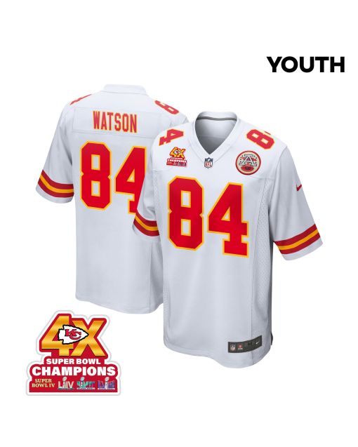 Justin Watson 84 Kansas City Chiefs Super Bowl LVIII Champions 4X Game YOUTH Jersey – White