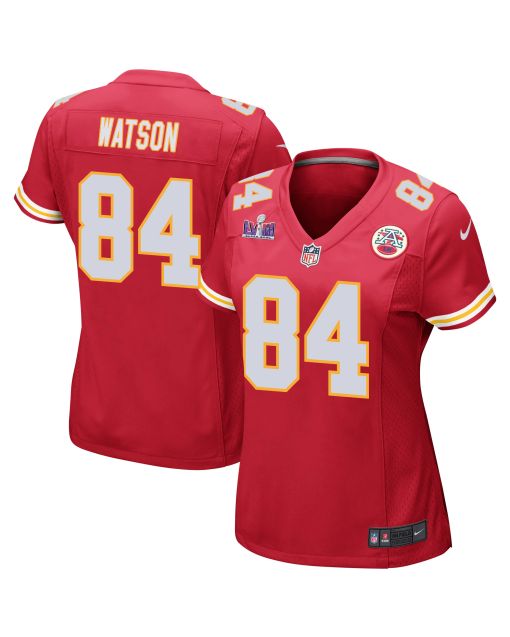 Justin Watson 84 Kansas City Chiefs Super Bowl LVIII Patch Game Women Jersey – Red
