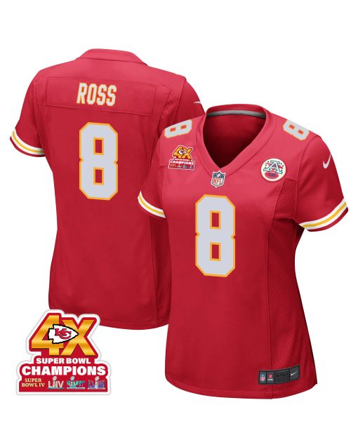 Justyn Ross 8 Kansas City Chiefs Super Bowl LVIII Champions 4X Game Women Jersey – Red