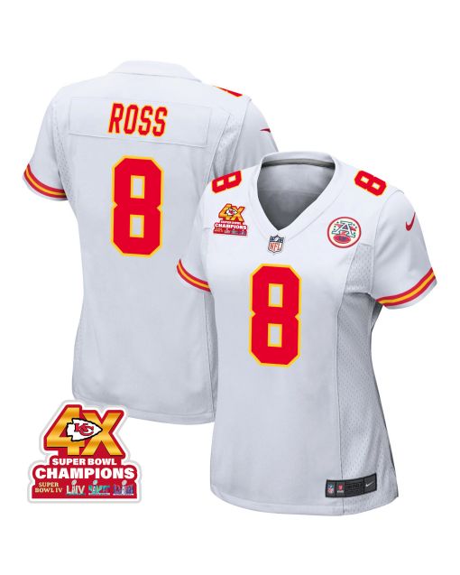 Justyn Ross 8 Kansas City Chiefs Super Bowl LVIII Champions 4X Game Women Jersey – White