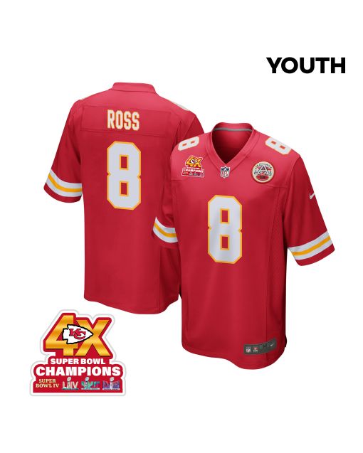 Justyn Ross 8 Kansas City Chiefs Super Bowl LVIII Champions 4X Game YOUTH Jersey – Red