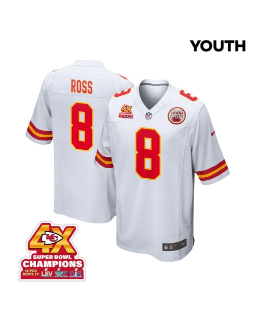 Justyn Ross 8 Kansas City Chiefs Super Bowl LVIII Champions 4X Game YOUTH Jersey – White