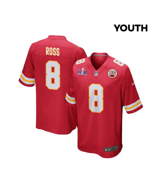 Justyn Ross 8 Kansas City Chiefs Super Bowl LVIII Patch Game YOUTH Jersey – Red