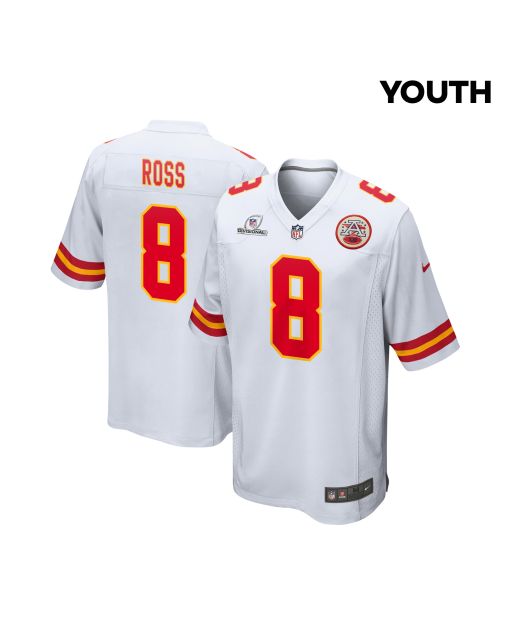 Justyn Ross 8 Kansas City Chiefs Super Bowl LVIII Patch Game YOUTH Jersey – White
