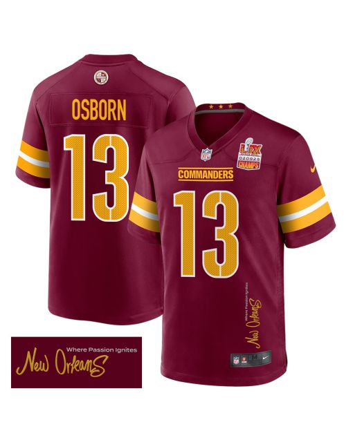 K.J. Osborn 13 Washington Commanders Super Bowl LIX Champions Patch ‘New Orleans – Where Passion Ignites’ EMBROIDERED Game Men Jersey – Burgundy