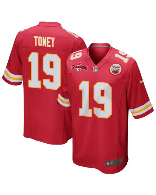 Kadarius Toney 19 Kansas City Chiefs AFC Champions Patch Game Men Jersey – Red