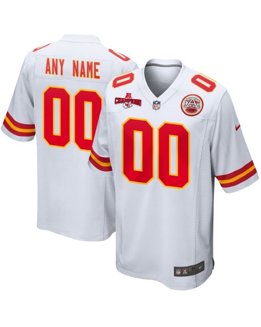 Kansas City Chiefs AFC Champions Patch Game Men Custom Jersey – White