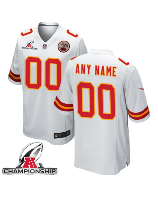 Kansas City Chiefs AFC Championship Patch Game Men Custom Jersey – White