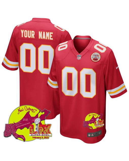 Kansas City Chiefs Super Bowl LIX New Orleans Patch Game Men Custom Jersey – Red