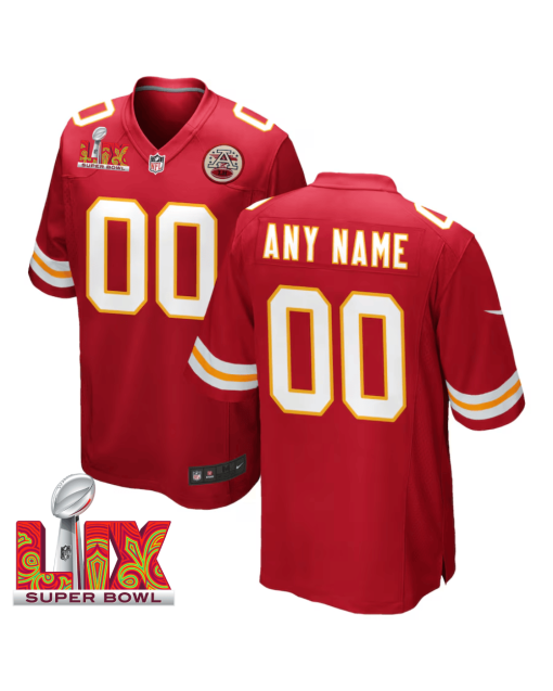 Kansas City Chiefs Super Bowl LIX Patch Game Men Custom Jersey – Red