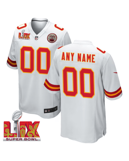 Kansas City Chiefs Super Bowl LIX Patch Game Men Custom Jersey – White