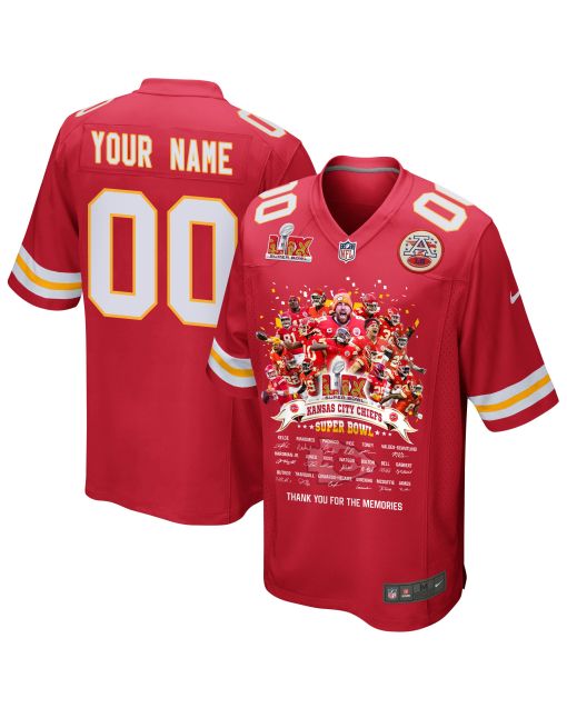 Kansas City Chiefs Super Bowl LIX Thanks For The Memories Game Men Custom Jersey – Red