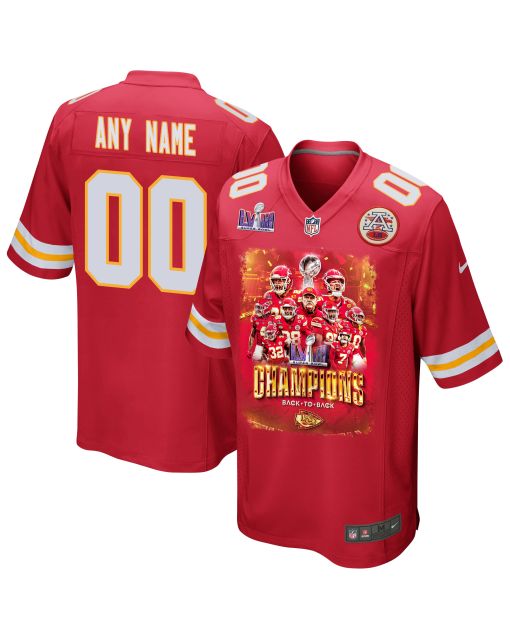 Kansas City Chiefs Super Bowl LVIII Back To Back Game Custom Men Jersey – Scarlet