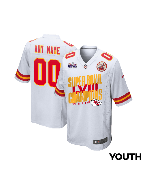 Kansas City Chiefs Super Bowl LVIII Champions Iconic Victory Game YOUTH Jersey – White