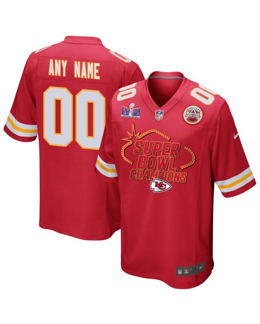 Kansas City Chiefs Super Bowl LVIII Champions Locker Room Trophy Collection Game Custom Men Jersey – Scarlet