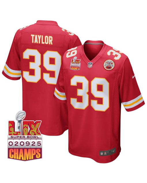 Keith Taylor 39 Kansas City Chiefs Super Bowl LIX Champions Patch Game Men Jersey – Red