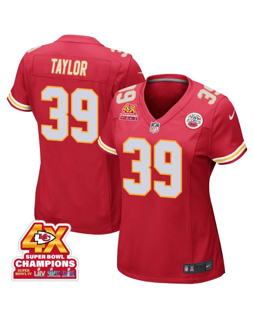 Keith Taylor 39 Kansas City Chiefs Super Bowl LVIII Champions 4X Game Women Jersey – Red