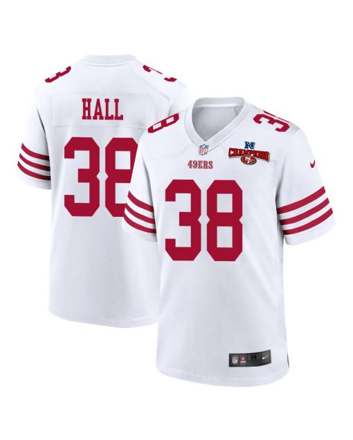 Kemon Hall 38 San Francisco 49ers NFC Champions Patch Game Men Jersey – White