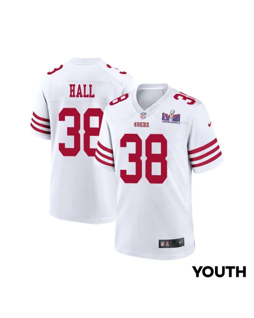 Kemon Hall 38 San Francisco 49ers Super Bowl LVIII Patch Game YOUTH Jersey – White