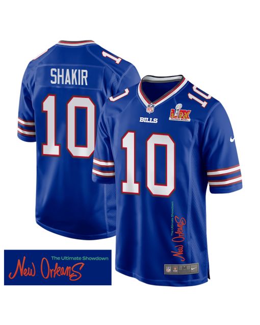 Khalil Shakir 10 Buffalo Bills Super Bowl LIX ‘New Orleans – The Ultimate Showdown’ EMBROIDERED Game Men Jersey – Royal