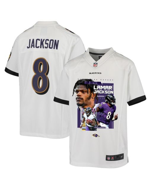 Lamar Jackson 8 Baltimore Ravens Cobra Jackson Game YOUTH Jersey – White