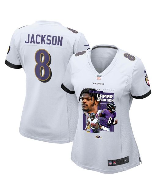 Lamar Jackson 8 Baltimore Ravens Cobra Jackson Women Game Jersey – White