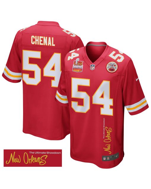 Leo Chenal 54 Kansas City Chiefs Super Bowl LIX Champions Patch ‘New Orleans – The Ultimate Showdown’ EMBROIDERED Game Men Jersey – Red