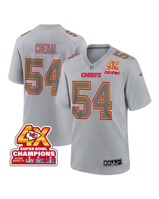 Leo Chenal 54 Kansas City Chiefs Super Bowl LVIII Champions 4X Atmosphere Fashion Game Men Jersey – Gray