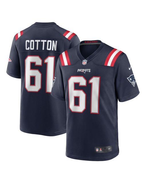 Lester Cotton Sr. 61 New England Patriots Team Game Men Jersey – Navy