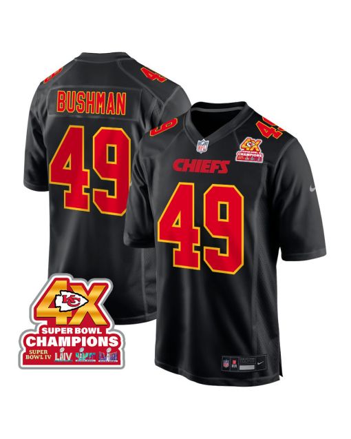 Matt Bushman 49 Kansas City Chiefs Super Bowl LVIII Champions 4X Fashion Game Men Jersey – Carbon Black