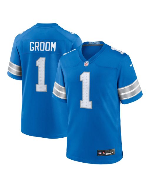 Men’s Detroit Lions Number 1 Groom Blue Game Jersey
