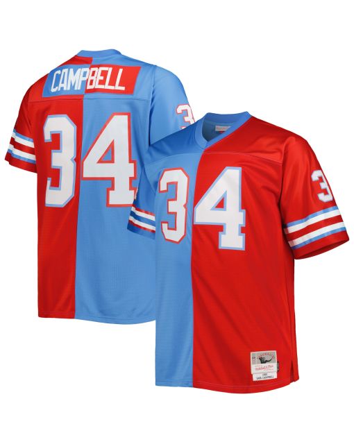 Men’s Houston Oilers Earl Campbell Mitchell & Ness Light Blue/Red Big & Tall Gridiron Classics Split Legacy Retired Player Jersey