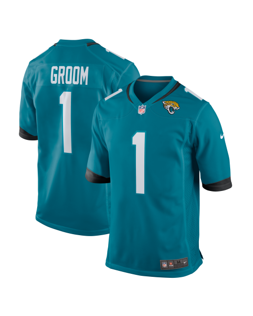 Men’s Jacksonville Jaguars Number 1 Groom Teal Game Jersey