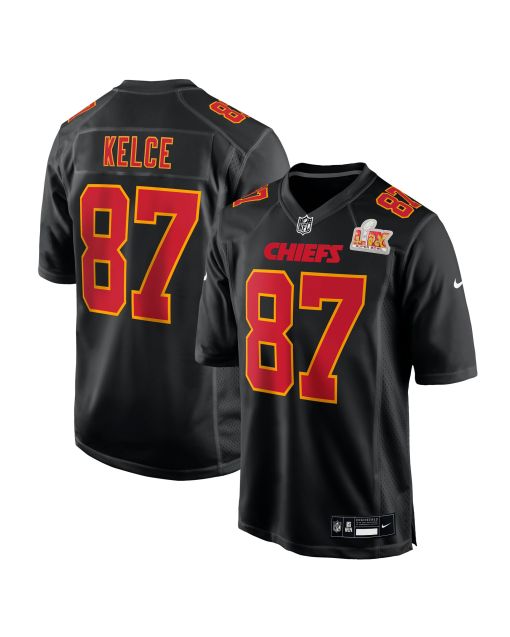 Men’s Kansas City Chiefs Travis Kelce Carbon Black Super Bowl LIX Fashion Game Jersey
