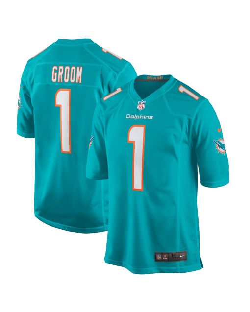 Men’s Miami Dolphins Number 1 Groom Aqua Game Jersey