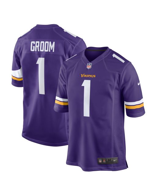 Men’s Minnesota Vikings Number 1 Groom Purple Game Jersey