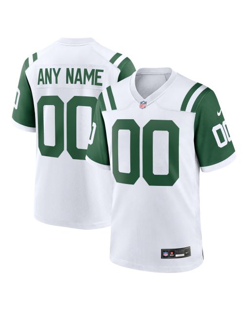 Men’s New York Jets White Classic Alternate Custom Jersey