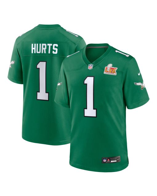 Men’s Philadelphia Eagles Jalen Hurts Kelly Green Super Bowl LIX 2nd Alternate Game Jersey