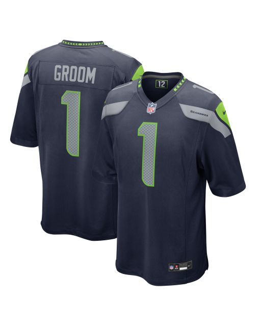 Men’s Seattle Seahawks Number 1 Groom College Navy Game Jersey