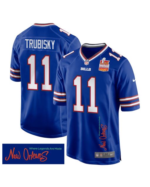 Mitchell Trubisky 11 Buffalo Bills Super Bowl LIX Champions Patch ‘New Orleans – Where Legends Are Made’ EMBROIDERED Game Men Jersey – Royal