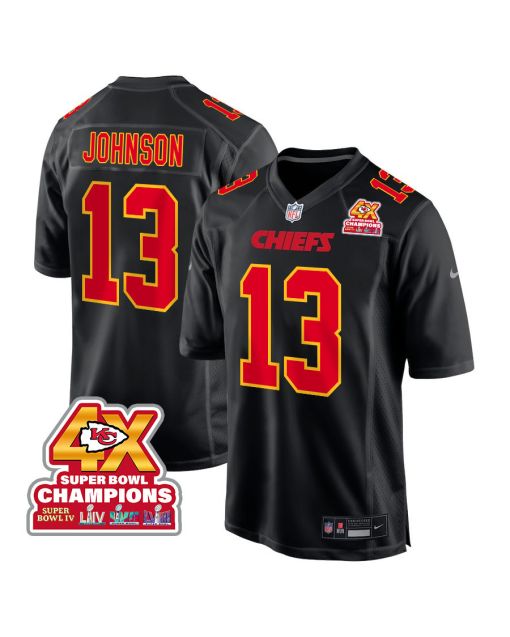 Nazeeh Johnson 13 Kansas City Chiefs Super Bowl LVIII Champions 4X Fashion Game Men Jersey – Carbon Black