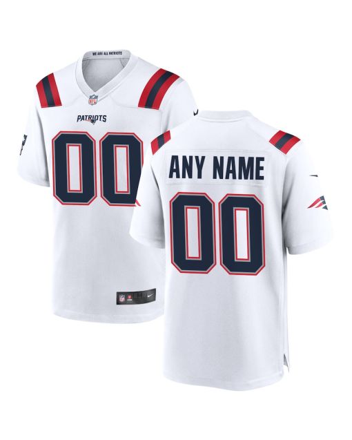 New England Patriots Men Custom Game Jersey – White