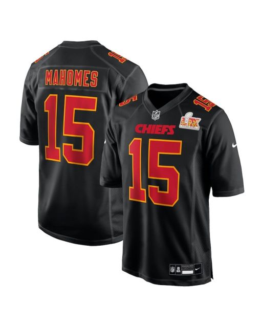 Patrick Mahomes 15 Kansas City Chiefs Super Bowl LIX Fashion Game Jersey – Carbon Black